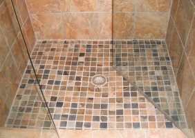 Custom Travertine Shower w/ Smaller Tiles for Flooring